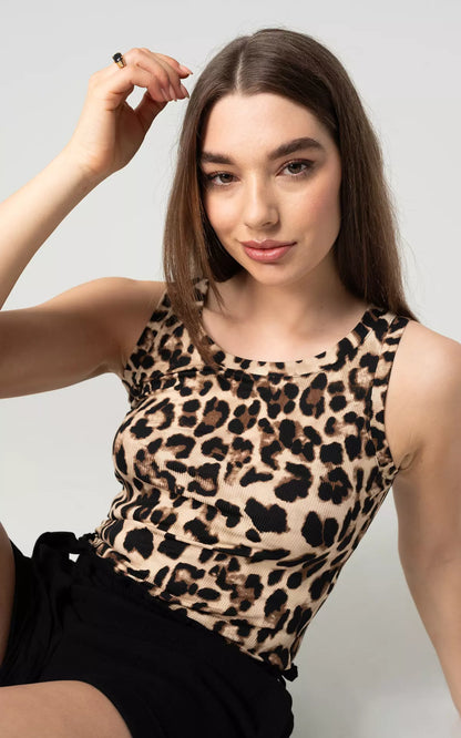 Leopard Print Top met Ronde Hals | Mia