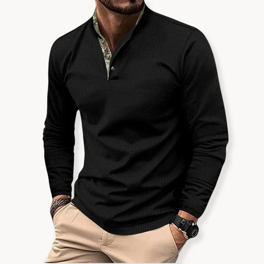 Heren Lange Mouwen Polo met Contrastkraag | Wessel Shirt