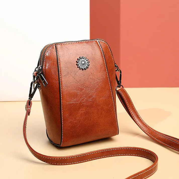 Mini Leren Crossbody Tas met Bloemaccent | Mila Handtas